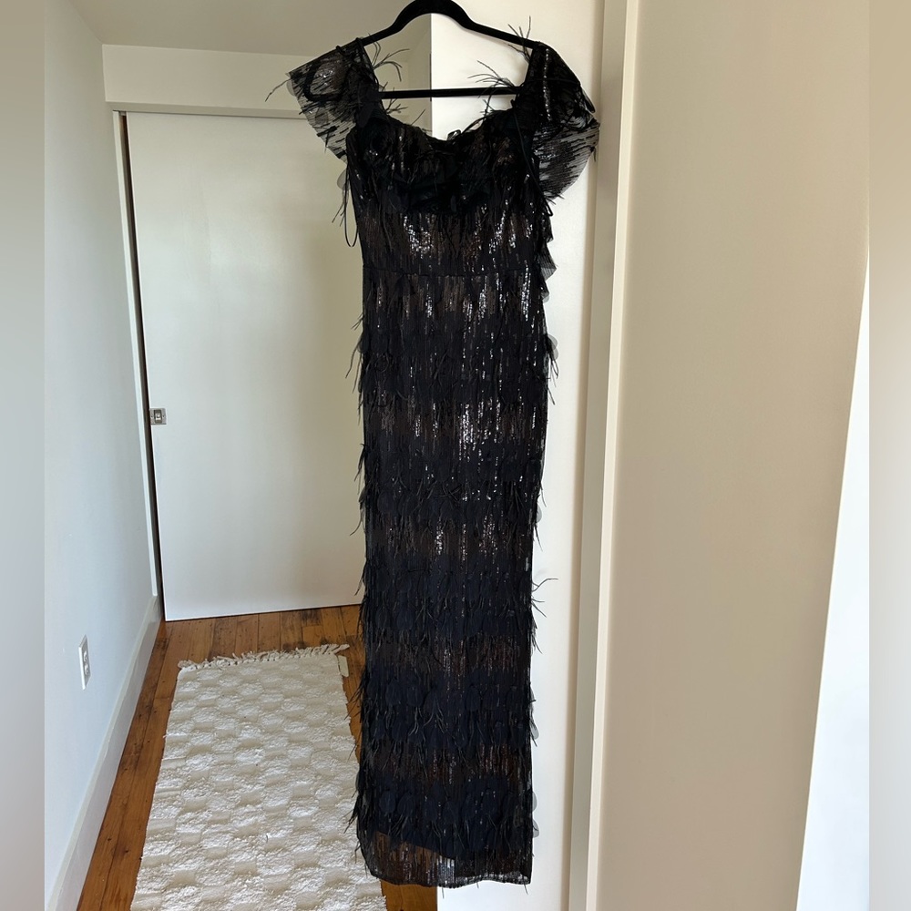 Stunning Nicole Bakti sequin & feather gown